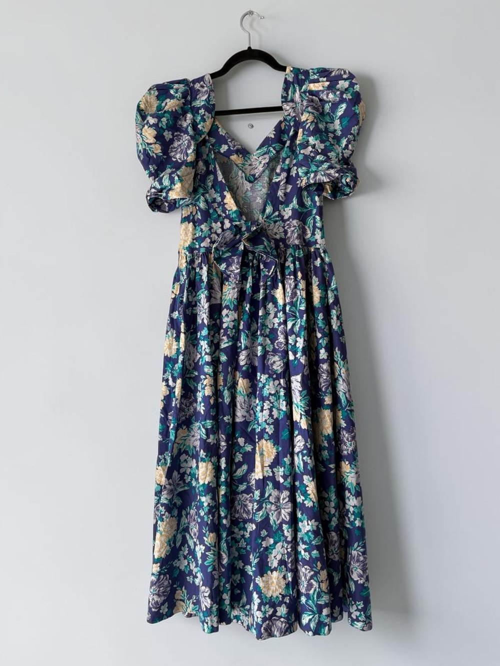 Laura Ashley Vintage Blue Floral Puff Sleeve Midi Dress UK 14 US 12 Cottagecore - Picture 4 of 11